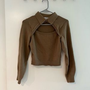 & other stories knitted cropped tan sweater with collar size XS